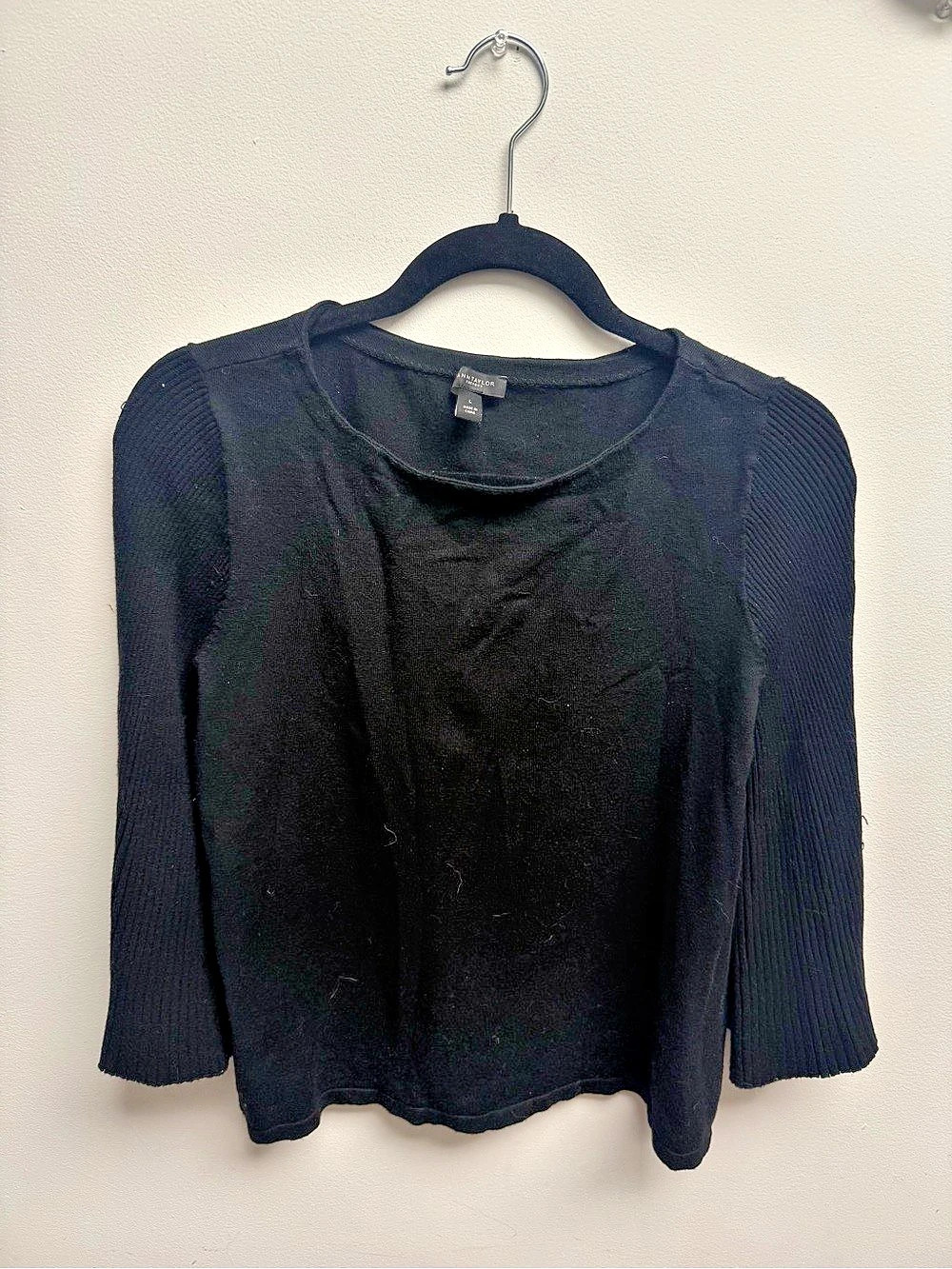 Ann Taylor Factory Black Ribbed Crew Neck Sweater Size Large
